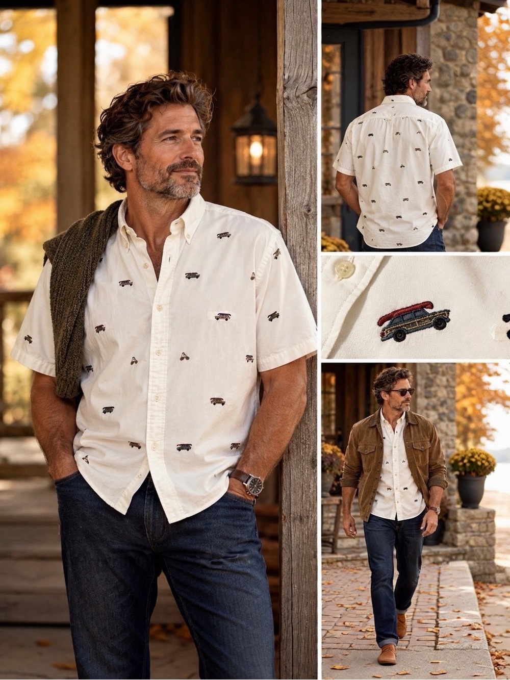Ralph Lauren Polo Shirt Men’s 2XB Big & Tall White Woody Car Canoe Embroidered